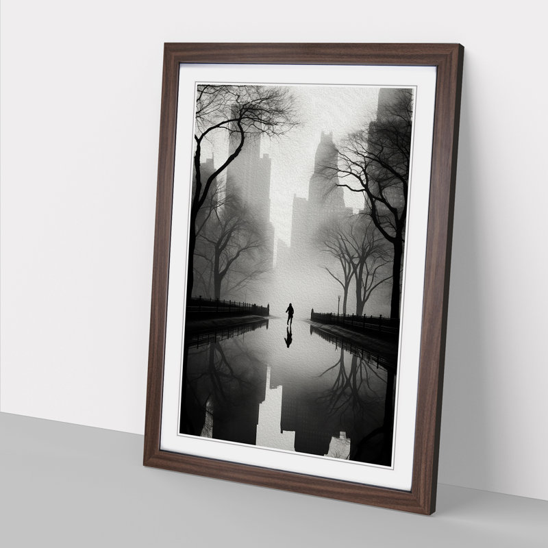 Central Park Minimalism - Single Picture Frame Print on Wood, 46cm H x 34cm W x 2cm D, Walnut Framed