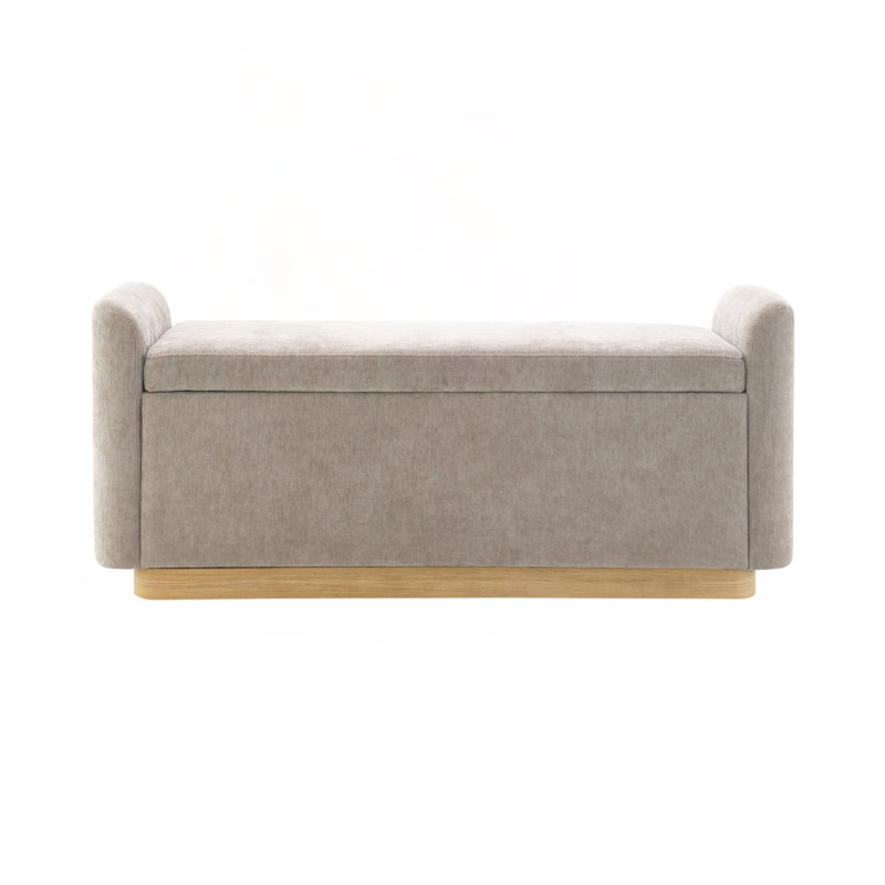 Banc de rangement avec repose-pieds avec base en métal doré et charnières de sécurité, Brun, Brun, Brun