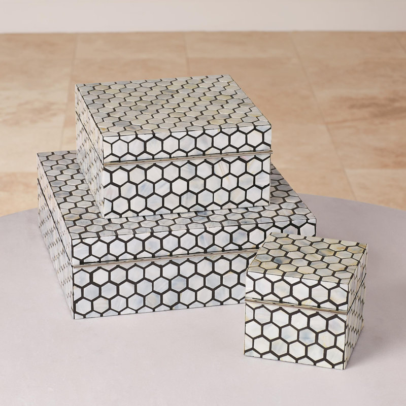 Mother of Pearl Box, Pearl, 4.5" H x 9" W x 9" D