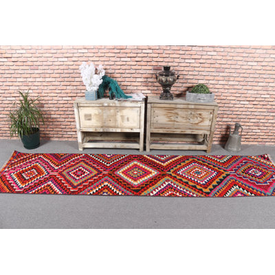 Tapis turc rétro Herki idéal pour les couloirs et les escaliers aux couleurs vives de l'arc-en-ciel