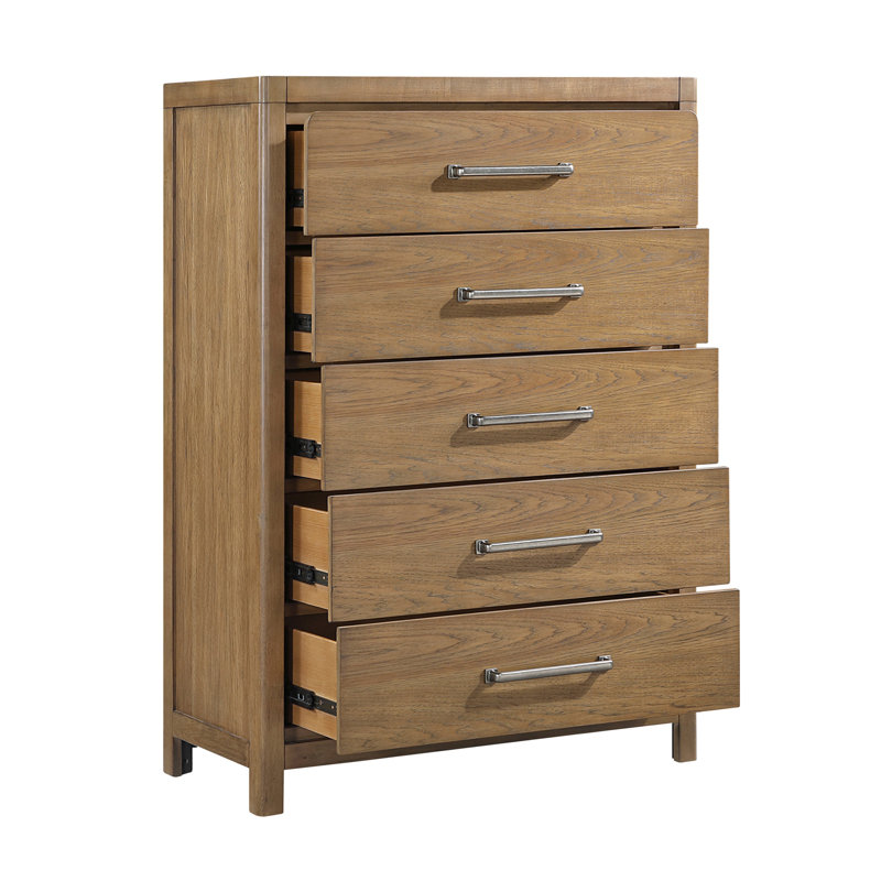 Commode de rangement 5 tiroirs brun clair