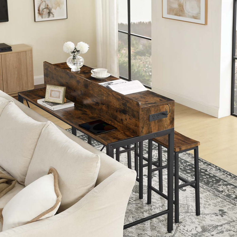 Console 59 po avec prise de courant et lumière DEL, 3 tabourets de selle