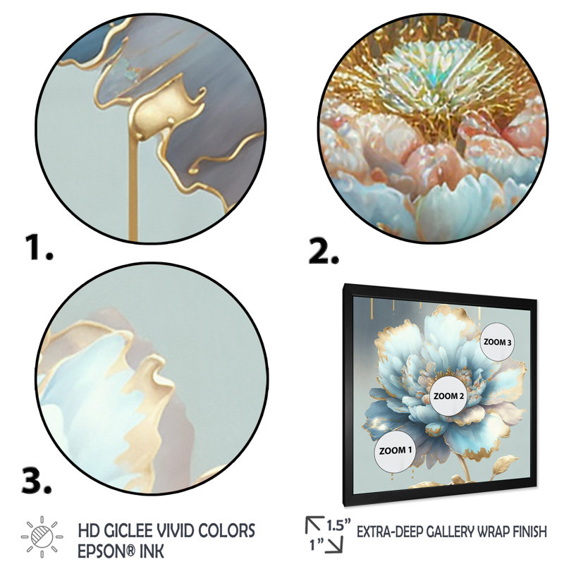 «Chic Blue Blooming Flower IV - Floral», reproduction sur toile encadrée, H 16 po x l 16 po x P 1 po