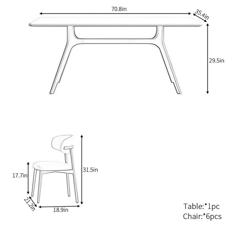 Ensemble de table à manger rectangulaire French French, H 29,5 po x L 70,8 po x l 35,4 po