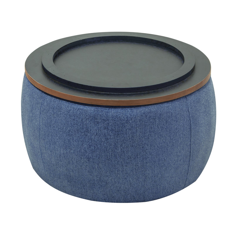 Dariyan Round Storage Ottoman, Blue Linen