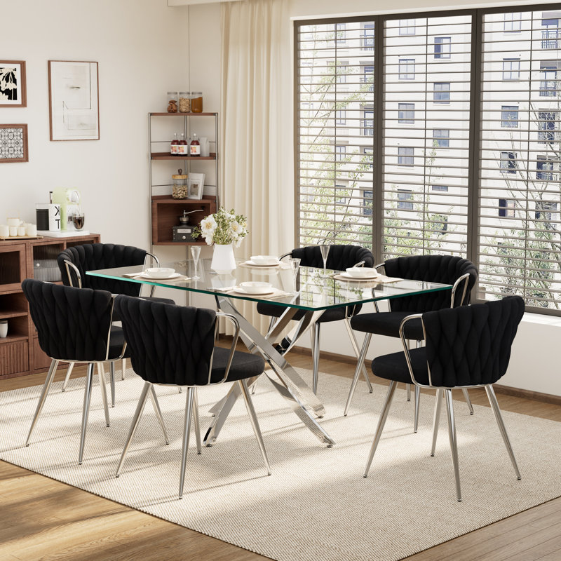 Ensemble de table à manger rectangulaire élégant pour 6 personnes, Noir, noir, noir, noir, Argent argent