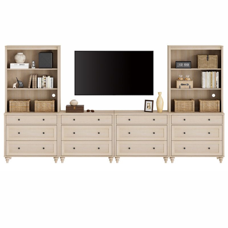 Scarlett Farmhouse TV Stand With Bookshelves For, Modern Entertainment Center With Storage, TV Console For Living Room, Bedroom