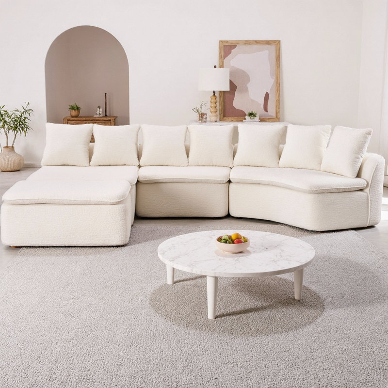 Canapé modulaire en forme de U de 133 po avec fauteuil inclinable amovible, tissu chenille grain de bois, sans compression et sans assemblage, configuration flexible pour les grands salons