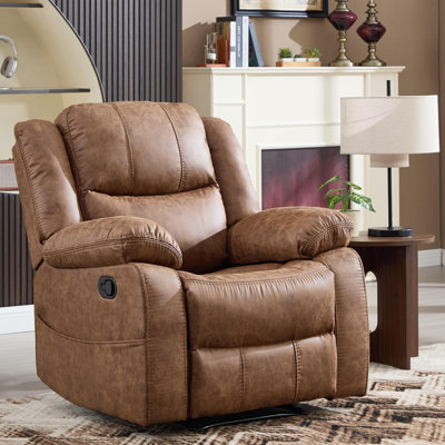 38" Wide Breathable Leather Manual Recliner, Traditional Classic Reclining Chair