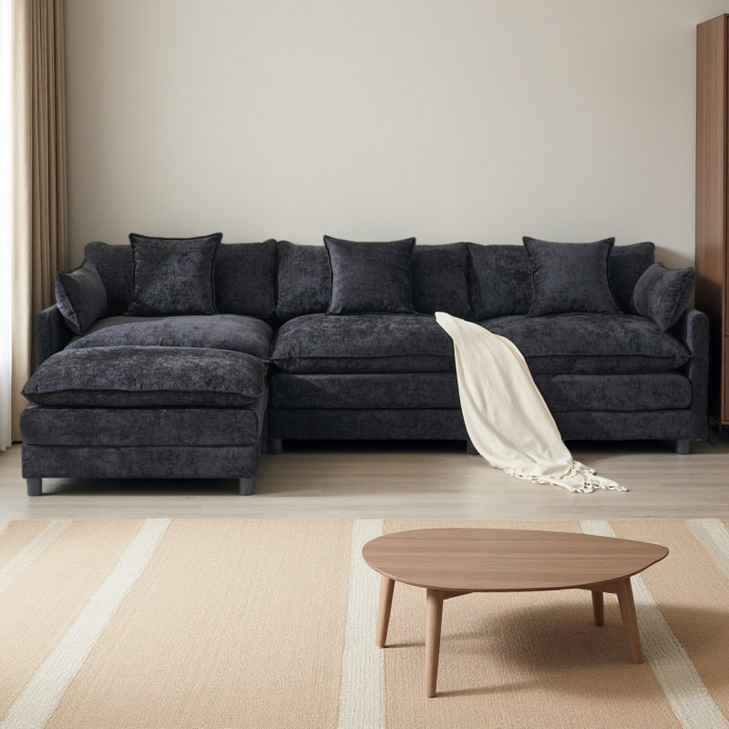 Canapé modulaire en L 107,5 po en L 107,5 po, Chenille noir