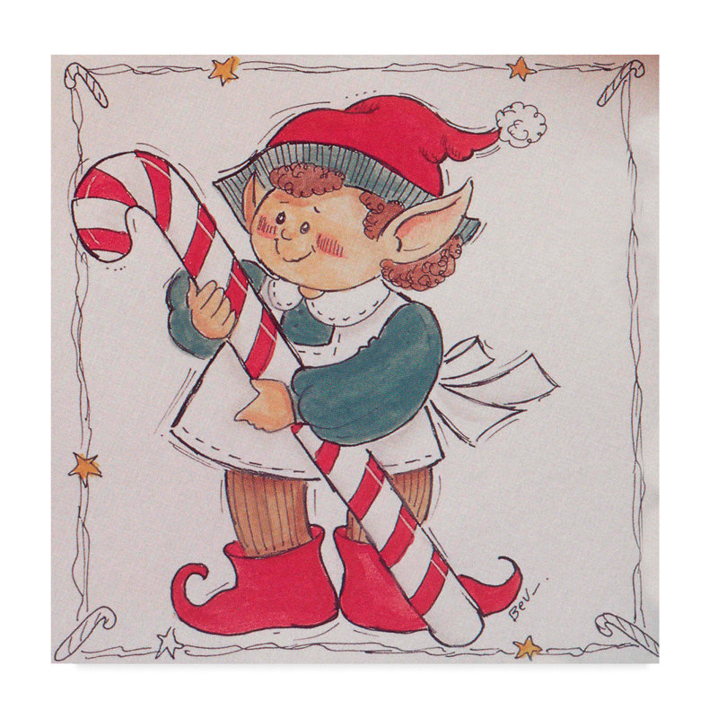 «Elf With Candy Cane», art sur toile, H 14 po x l 14 po x P 2 po