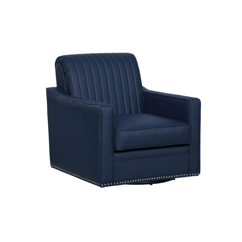 Carter 30'' Wide Faux Leather Swivel Upholstered Armchair, Blue Faux leather