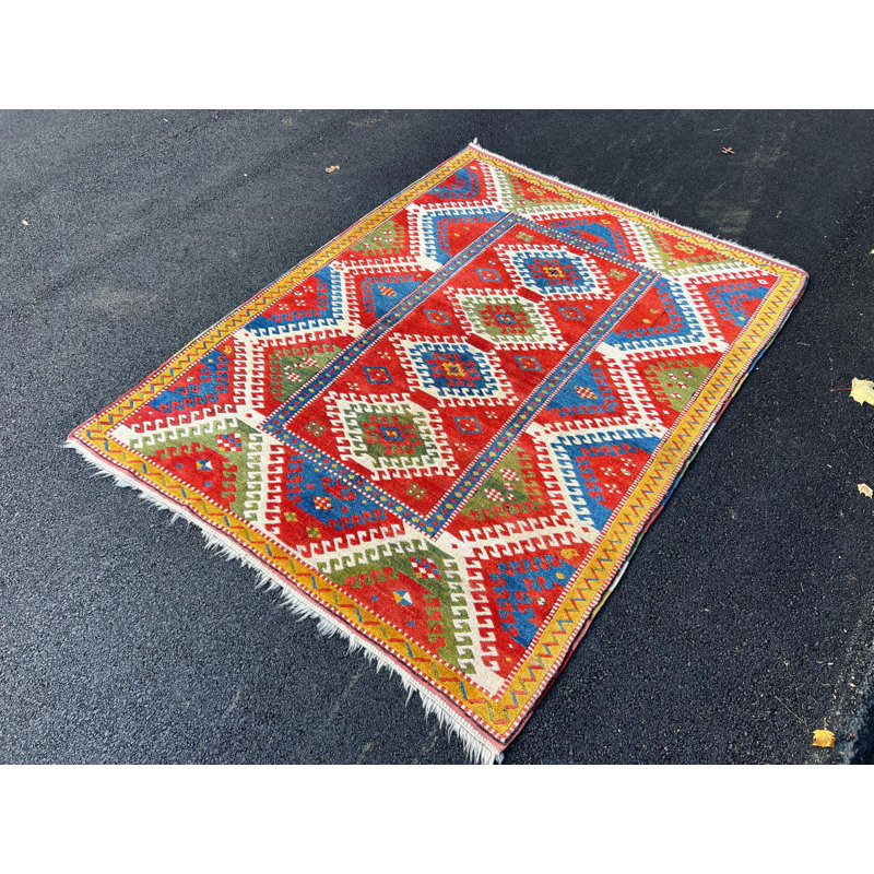 Reproduction d'un antique tapis Bordjalou Kazak de race blanche. 100% laine