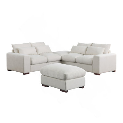 Canapé modulaire en lin avec 2 repose-pieds