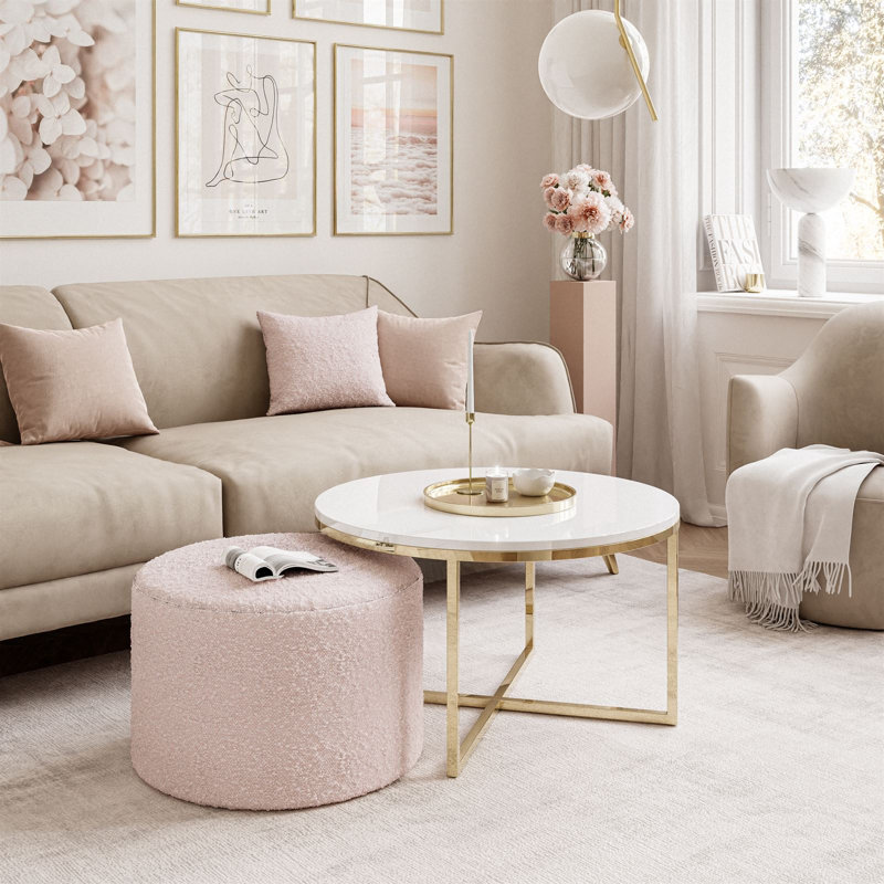 Kaulton Coffee Table, Wood, Gold chrome/White high gloss/Pink