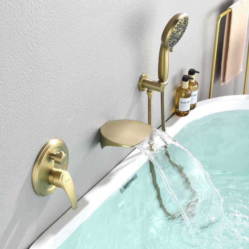 Wall Tub Spout with Diverter, Brushed Gold