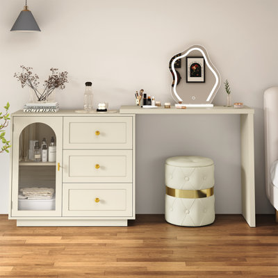 Yokota Extendable Makeup Vanity Table with 3 Drawers and Acrylic Door