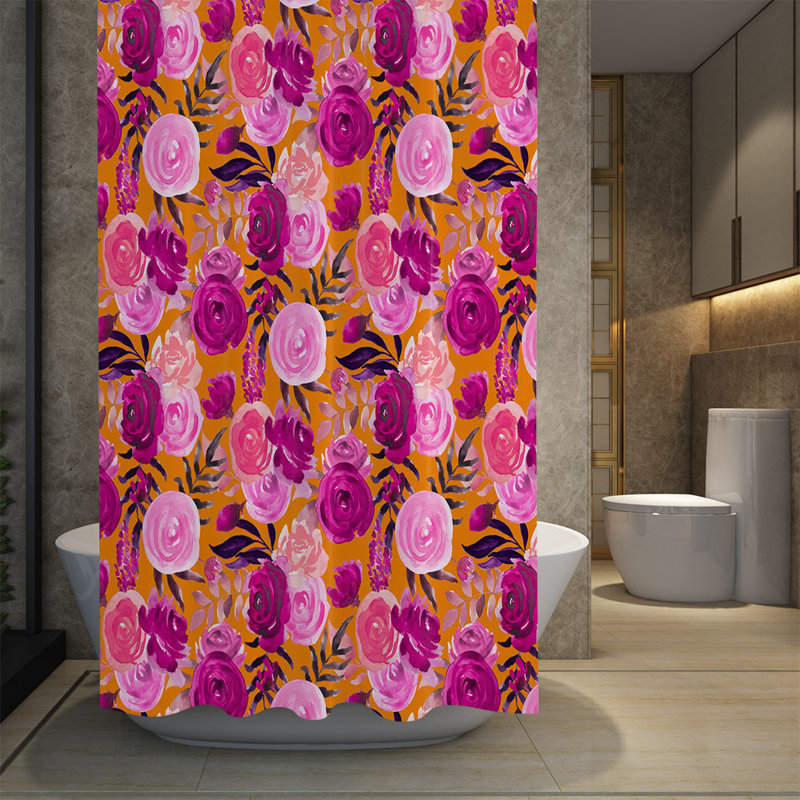 Boon Floral Single Shower Curtain, 72" H x 70" W, Purple/Orange