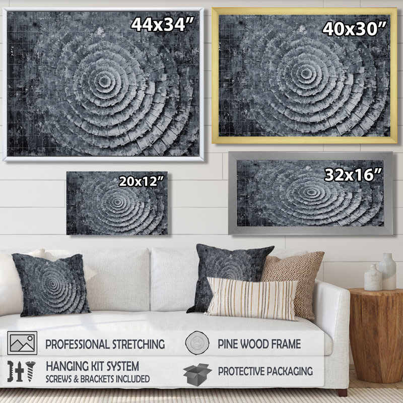 «Gray Horizon Spiral Maze», art mural fractal abstrait, Argent argent, H 12 po x l 20 po