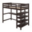 Lit mezzanine simple avec bureau et 4 tablettes de rangement, structure de lit mezzanine en bois avec barrière de sécurité et bureau sous le lit, silencieux, aucun sommier nécessaire-1765148523