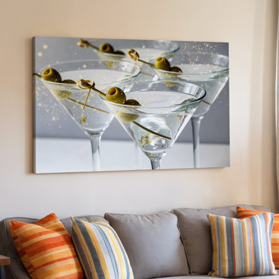 Canvas Three Elegant Martini Glasses Are Showcased In A Minimalist Composition Wall Art Each Filled With A Clear Shimmering Liquid And Canvas Wall Art