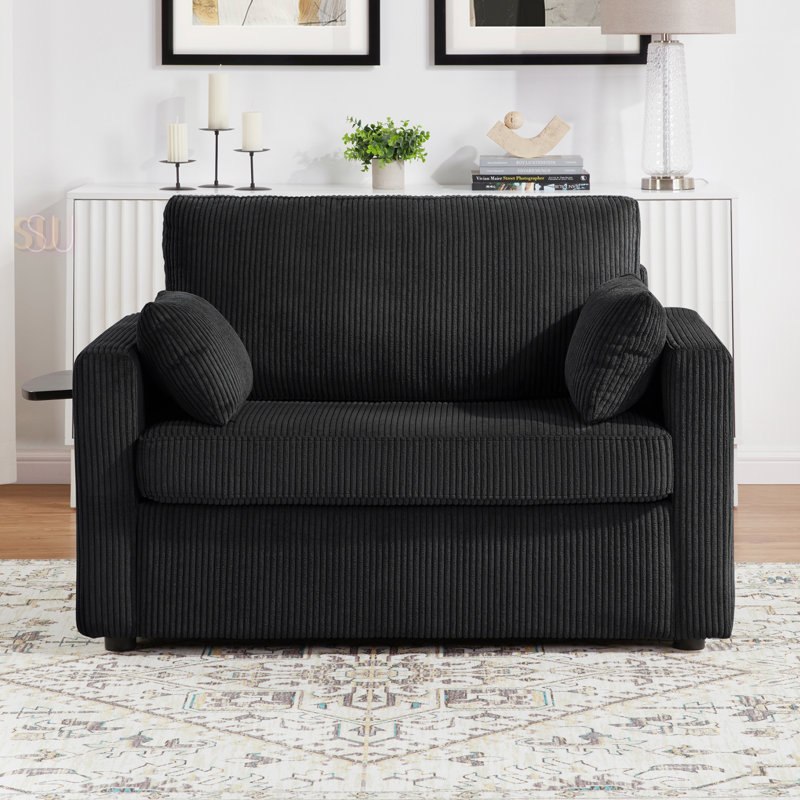 Canapé-lit simple convertible avec matelas pliable, table d'appoint, ports USB et pochette de rangement pour un salon polyvalent