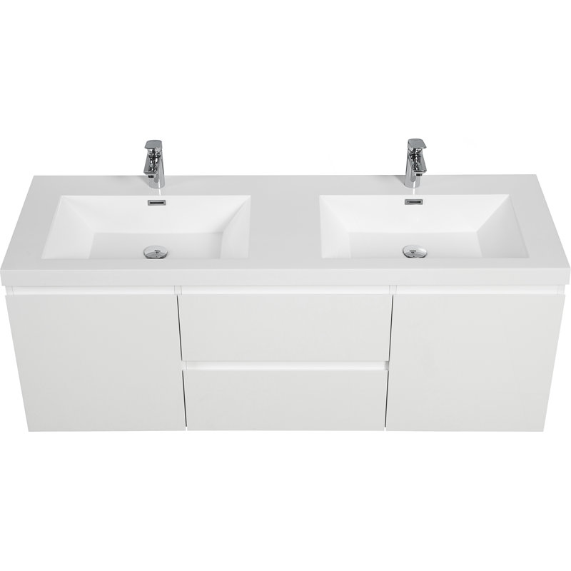 Meuble-lavabo mural moderne avec 2 lavabos et meuble-lavabo mural Modern, Blanc