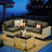 Emroy 4 - Person Outdoor Wicker Sectional Seating Group with Lighted Coffee Table, Modern Modular Rattan Conversation Set with Cushions-1128284502