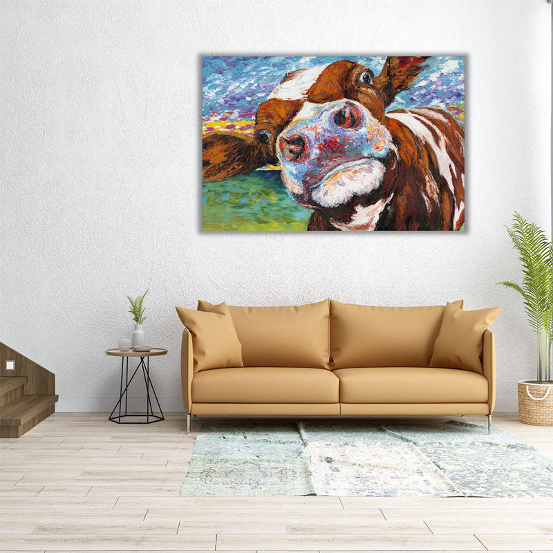 Curious Cow I - reproduction d'art sur toile, H 40 po x l 60 po