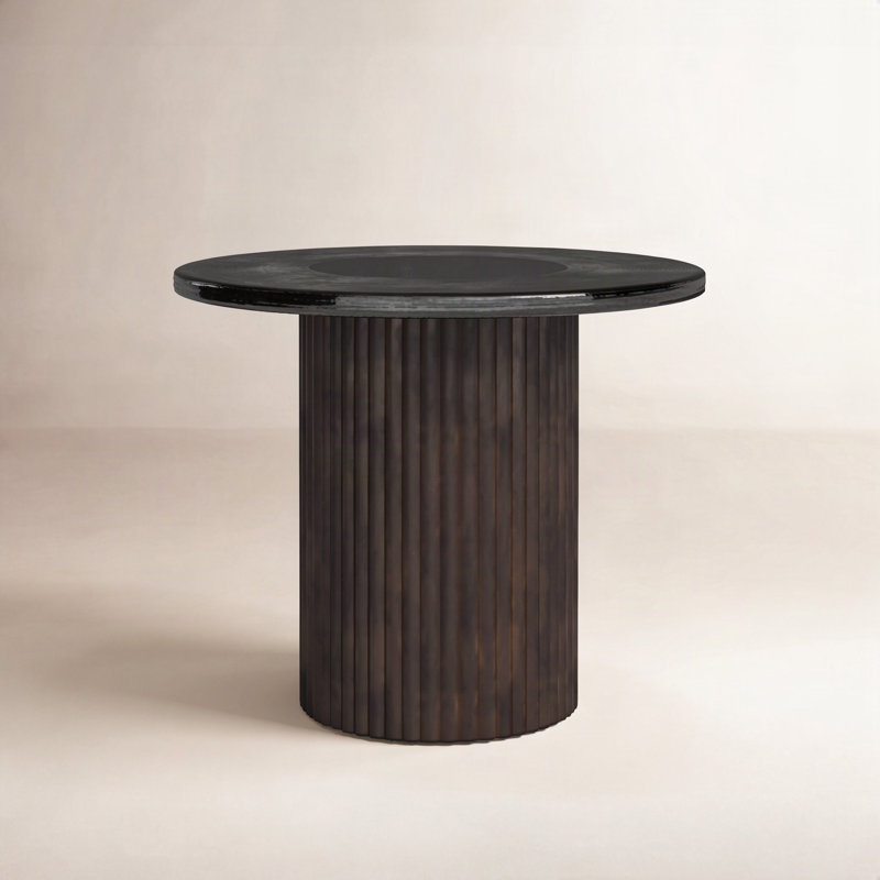 Table de bout Daila, Plateau en verre coulé mousse / base brun rustiqu