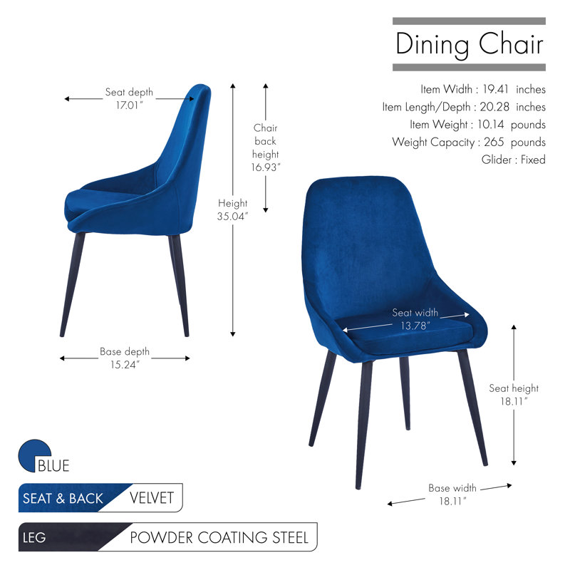 Mccoll 18.11'' H Velvet Upholstered Dining Chair, Blue