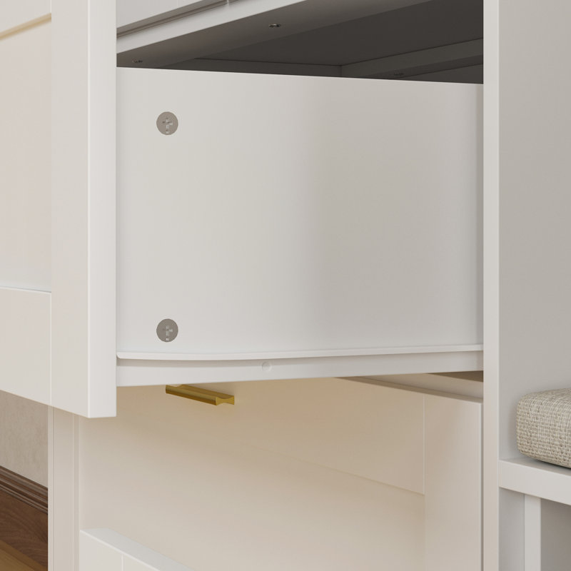 Armoire de rangement 122 po avec 5 tiroirs, banc et trousse de sécurité anti-basculement de 122 po de largeur