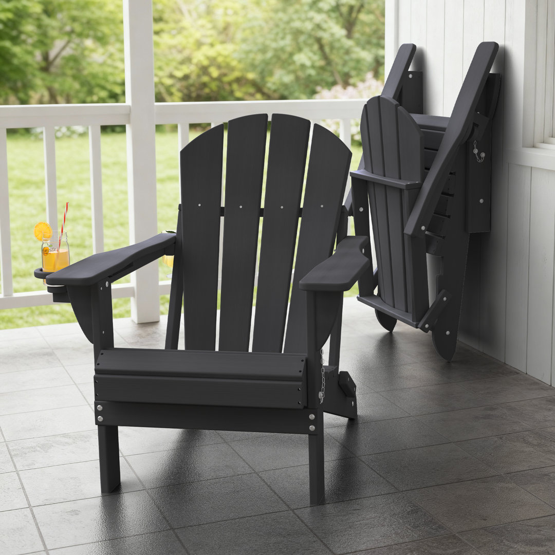 Hayfield Outdoor Adirondack Chair Weather-Resistant HDPE Foldable Patio Chair Fire Pit Chair with Cup Holder Beachcrest Home™ 
