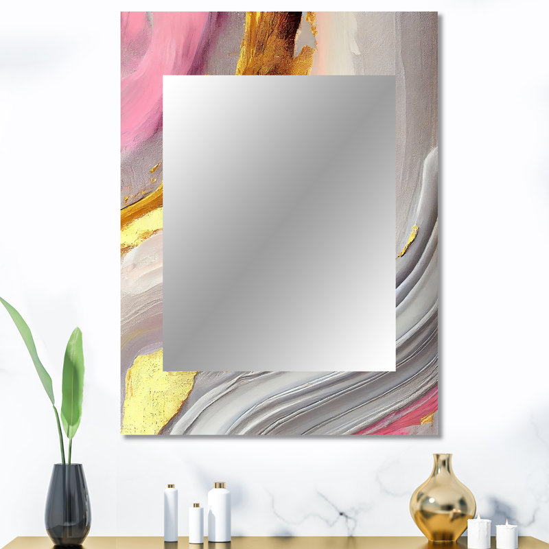 Rose et or marbre abstrait VII - miroir mural en marbre, miroir décoratif rose, impression d'art en métal, 40 po x 30 po