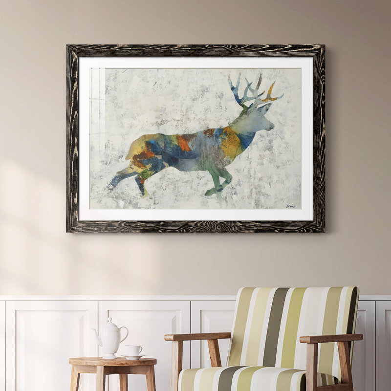 Cerf totem - cadre photo, reproduction d'art, Cadre noir, H 31,5 po x l 23,5 po x P 1,5 po
