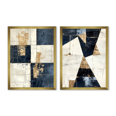 «Minimalist Cubism Balance I», art mural abstrait moderne, 2 pièces
