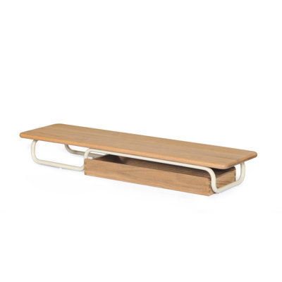Dual Monitor Riser, 37 Inch Monitor Stand for Desk, Solid Wood Desk Shelf with Large Drawer Organizer, No Assembly