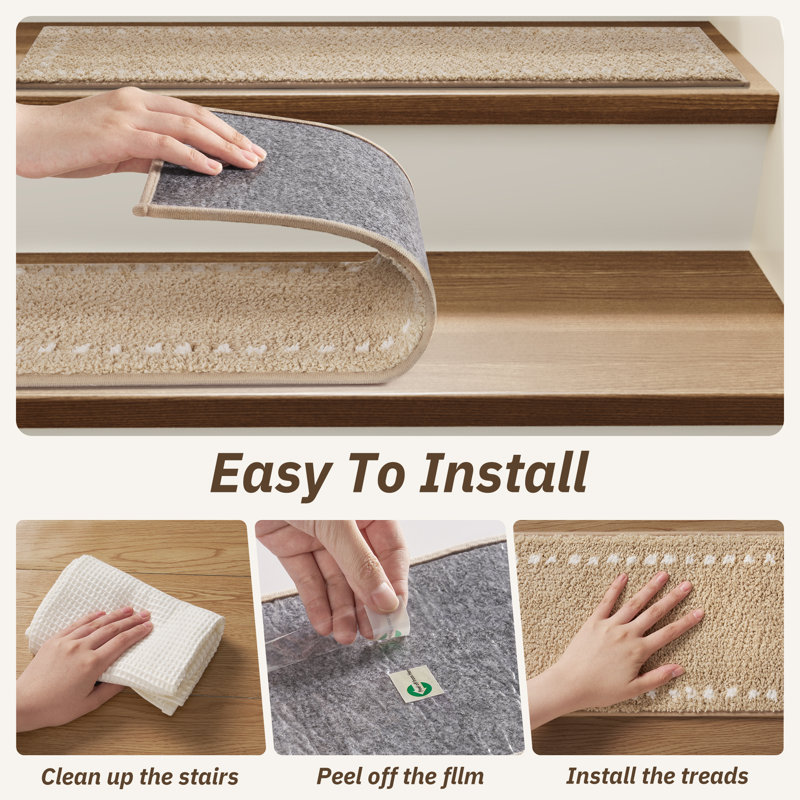 Red Barrel Studio® Soft Plush Beige Non-Slip Stair Treads(Set Of 15 ...