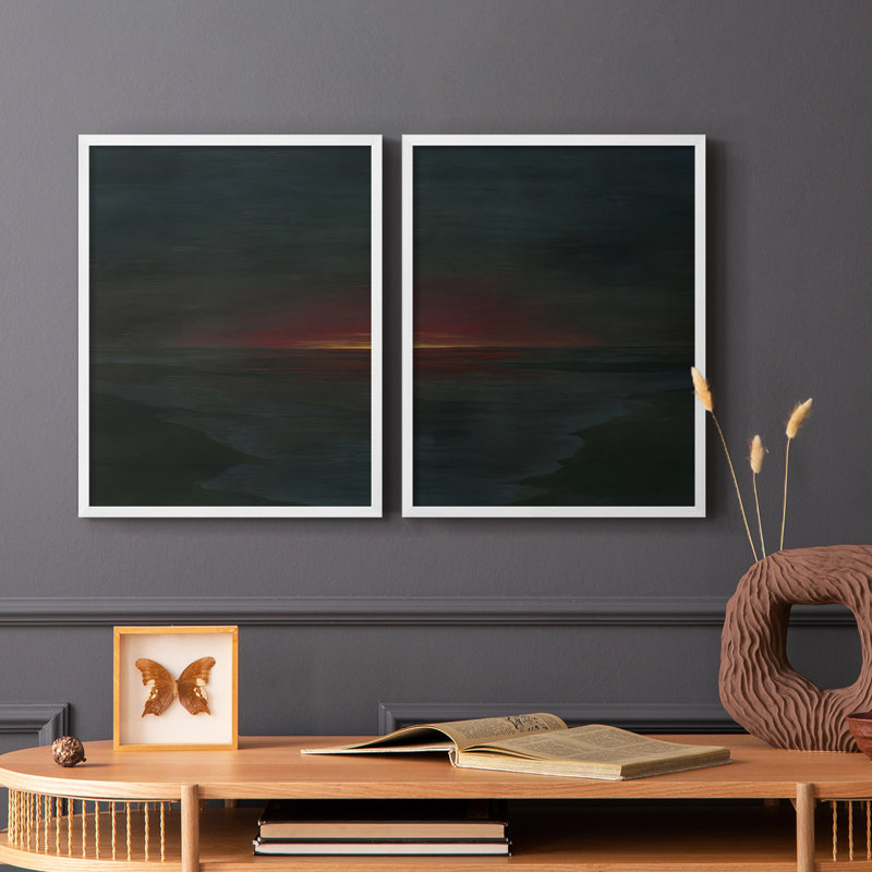 «Red Nightsky I», reproduction encadrée de qualité supérieure - prête à être accrochée - aucun clou requis - aucun clou requis