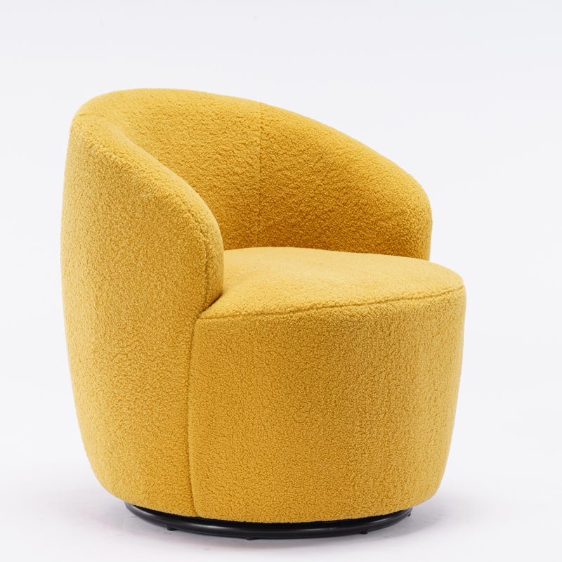 Swivel Accent Armchair Barrel Chair With Powder Coating Metal Ring, Yellow Teddy