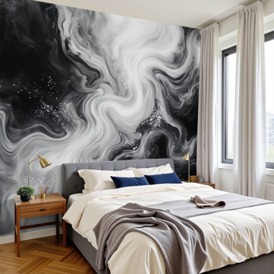 Peel and Stick Wallpaper Black White Abstract Marble Swirl Ink Fluid Art Texture Wall Murals 100"H x 144"W Removable PVC Wall Paper Self-Adhesive Wall Paintings Art Decor for Bedroom Living Room