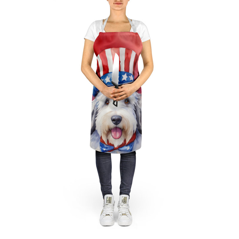 Patriotic American Apron, White Old English Sheepdog