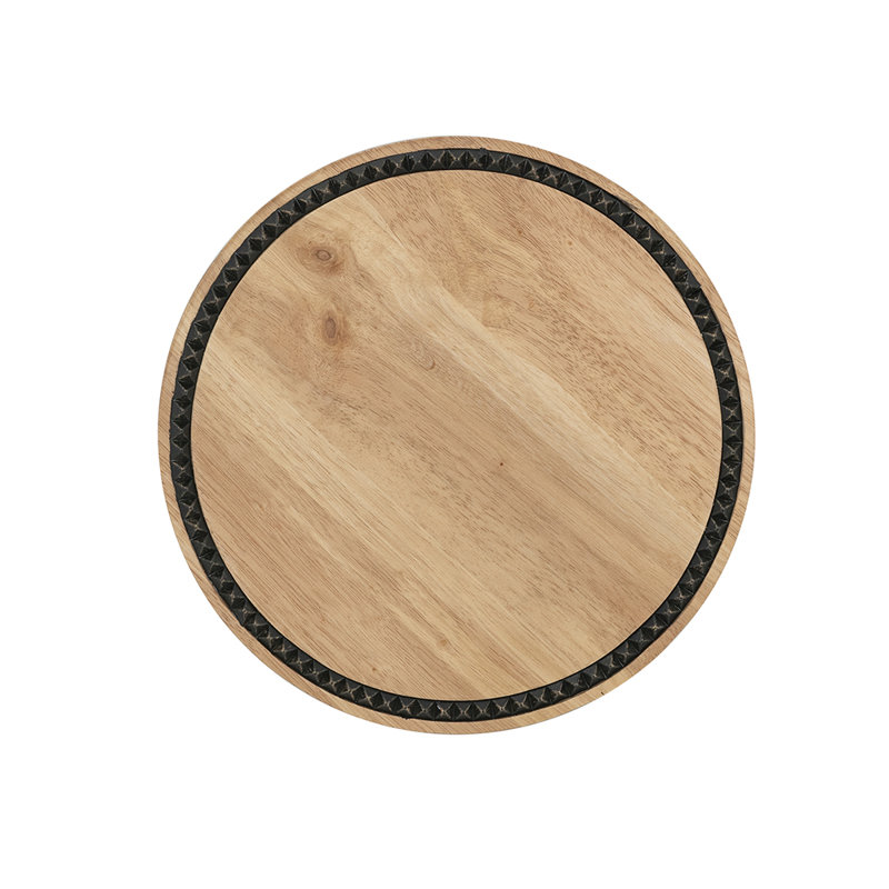 Plateau piédestal rond en bois D12X6 avec détails noirs et support sculptural