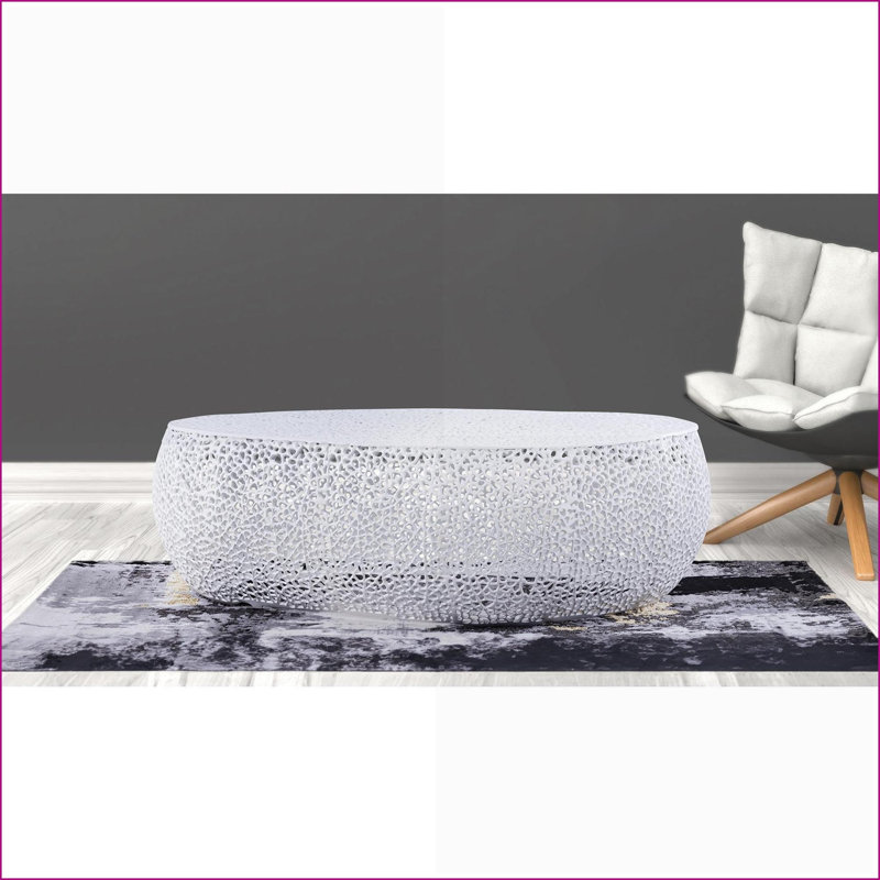 Table basse ovale blanche en aluminium coulé pour le salon, centre de table moderne, élégant et robuste, Blanc