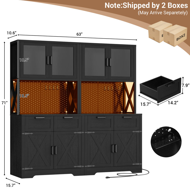  Armoire de rangement pour garde-manger de 71 po avec support pour micro-ondes, Noir, 2 unités