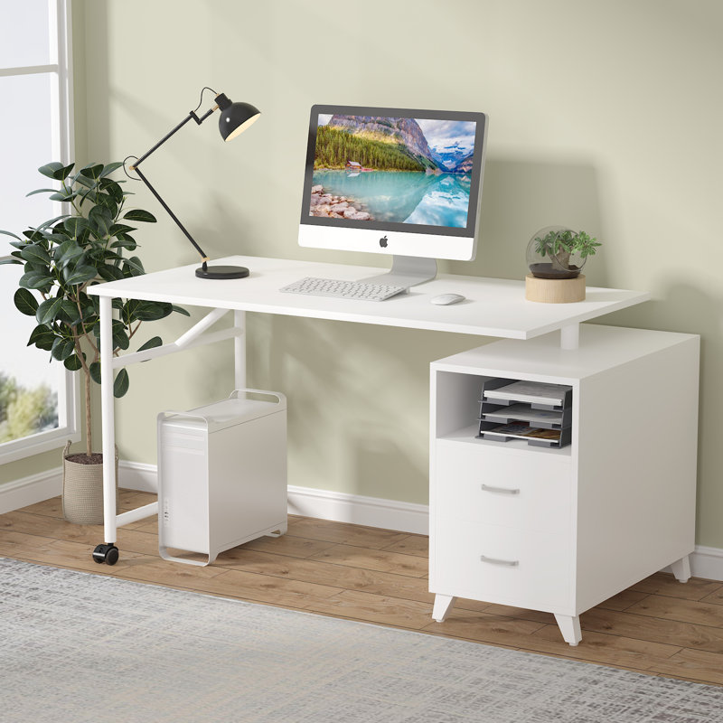 Bureau réversible Aquisha, Blanc / blanc