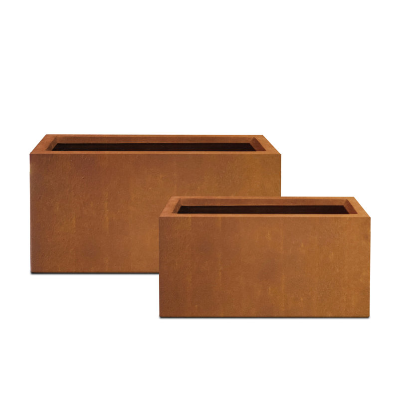 Tali 2-Piece Rectangular Indoor/Outdoor Planters, Faux Weathering Steel