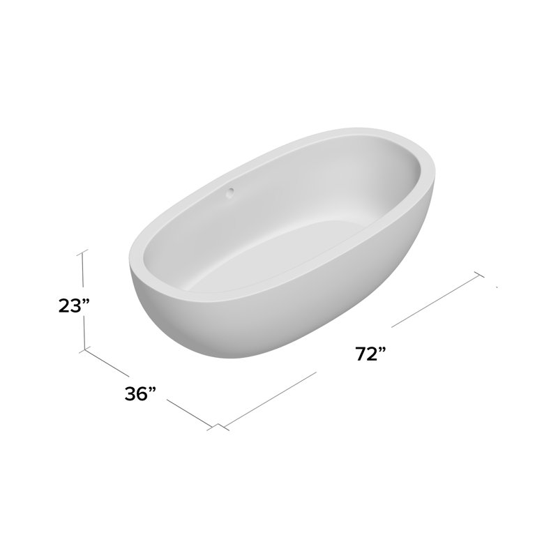 Avalon NativeStone Concrete Freestanding Oval Soaking Bathtub, 23" H x 36" W x 72" L, Charcoal