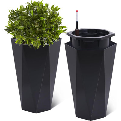 22.5 Inch Tall Planters Set Of 2 With Rolling Wheels, Water Level Monitor, Independent Water Inlet, For Indoor And Outdoor Use, White