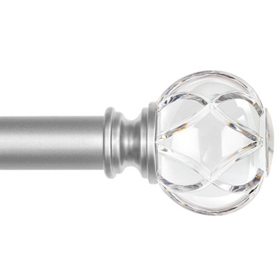 Silver Crystal Curtain Rod 72 To 144 Inches (6-12 Feet), 1 Inch Heavy Duty Curtain Rods For Windows, Telescoping Long Drapery Rods With Acrylic Diamond Netted Texture Finials